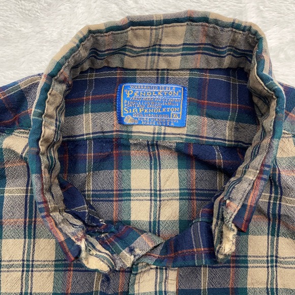 Vintage Pendleton Plaid Flannel Shirt Mens XL Blue Green 100% Wool Made USA - Picture 5 of 12